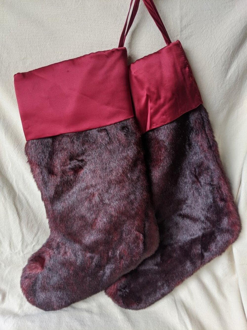 Set of 2 Pottery Barn Faux Fur Christmas Stocking 20"